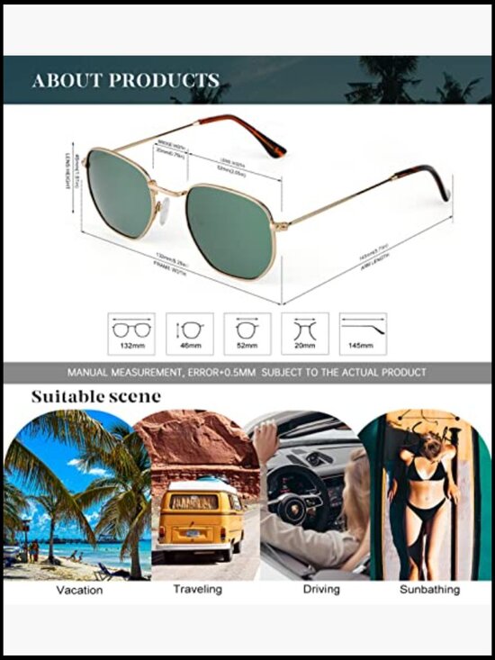 Polarized Square UV Protection Sunglasses, Lightweight Metal Frame Hexagonal, 3 main image 4
